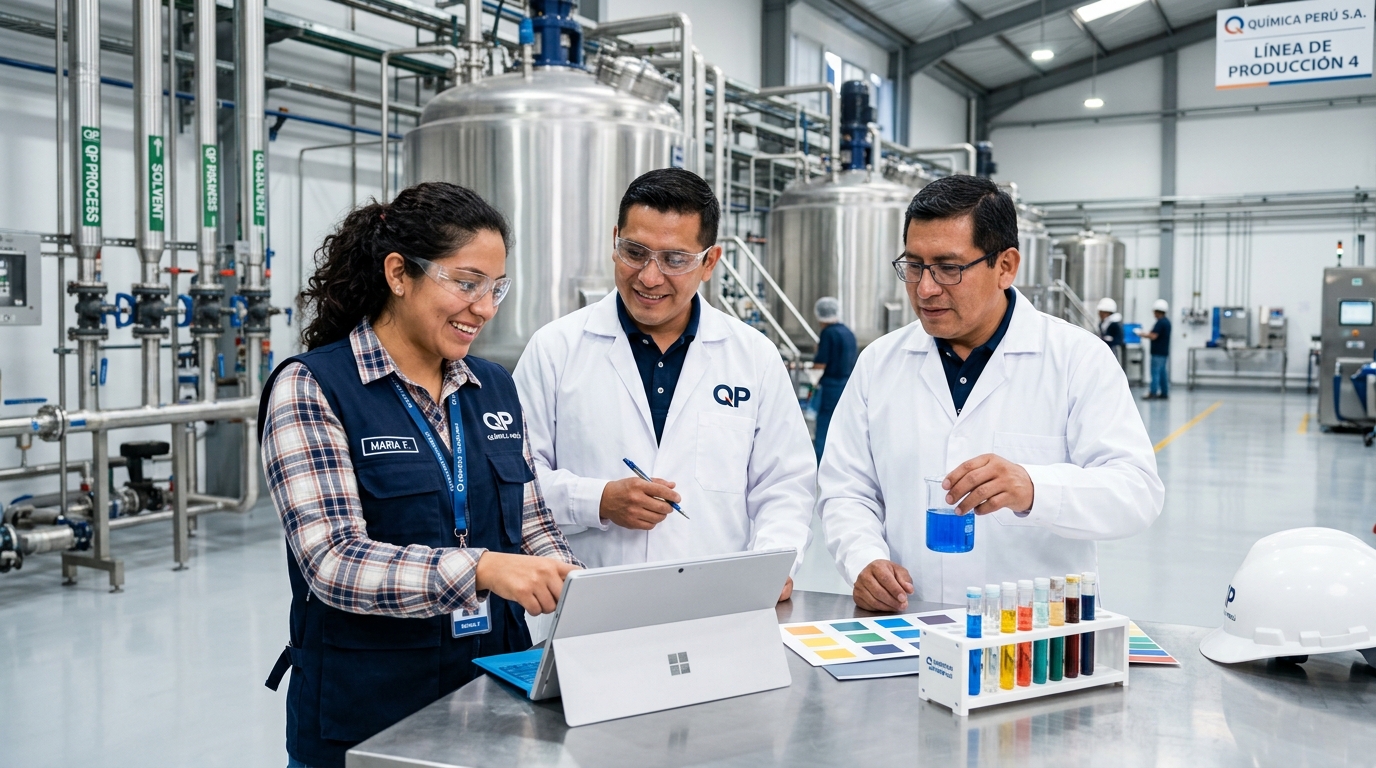 Equipo de ingenieros químicos y especialistas en planta CHAM
